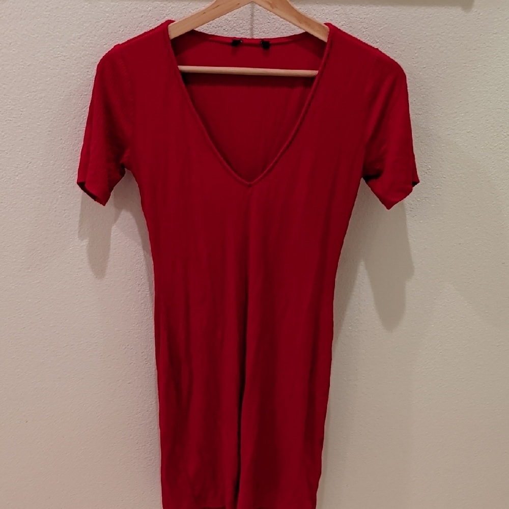 Red V-Neck Women's Top